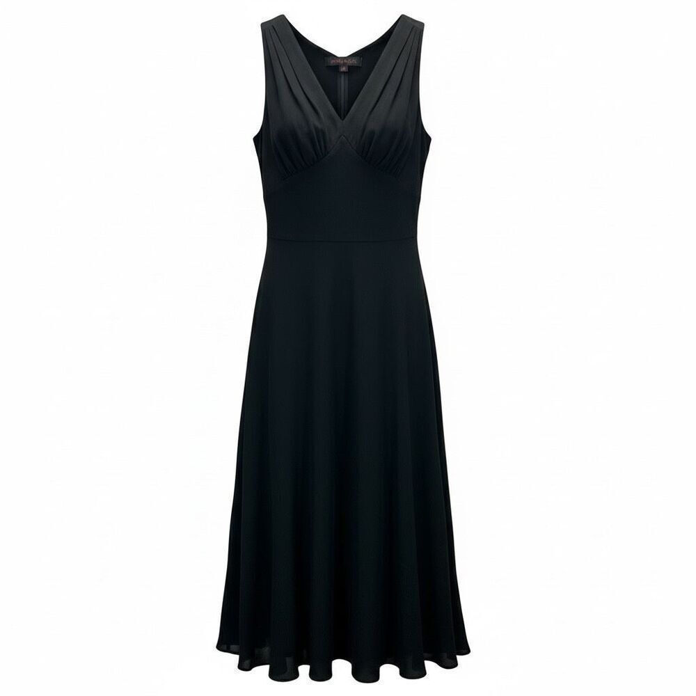 Anne Klein Black Silk Chiffon Midi Dress Sleeveless Y2k, Babydoll, V Neck 4